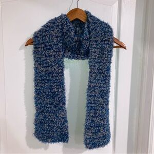 Hand Knit Blue Chunky Fuzzy Scarf